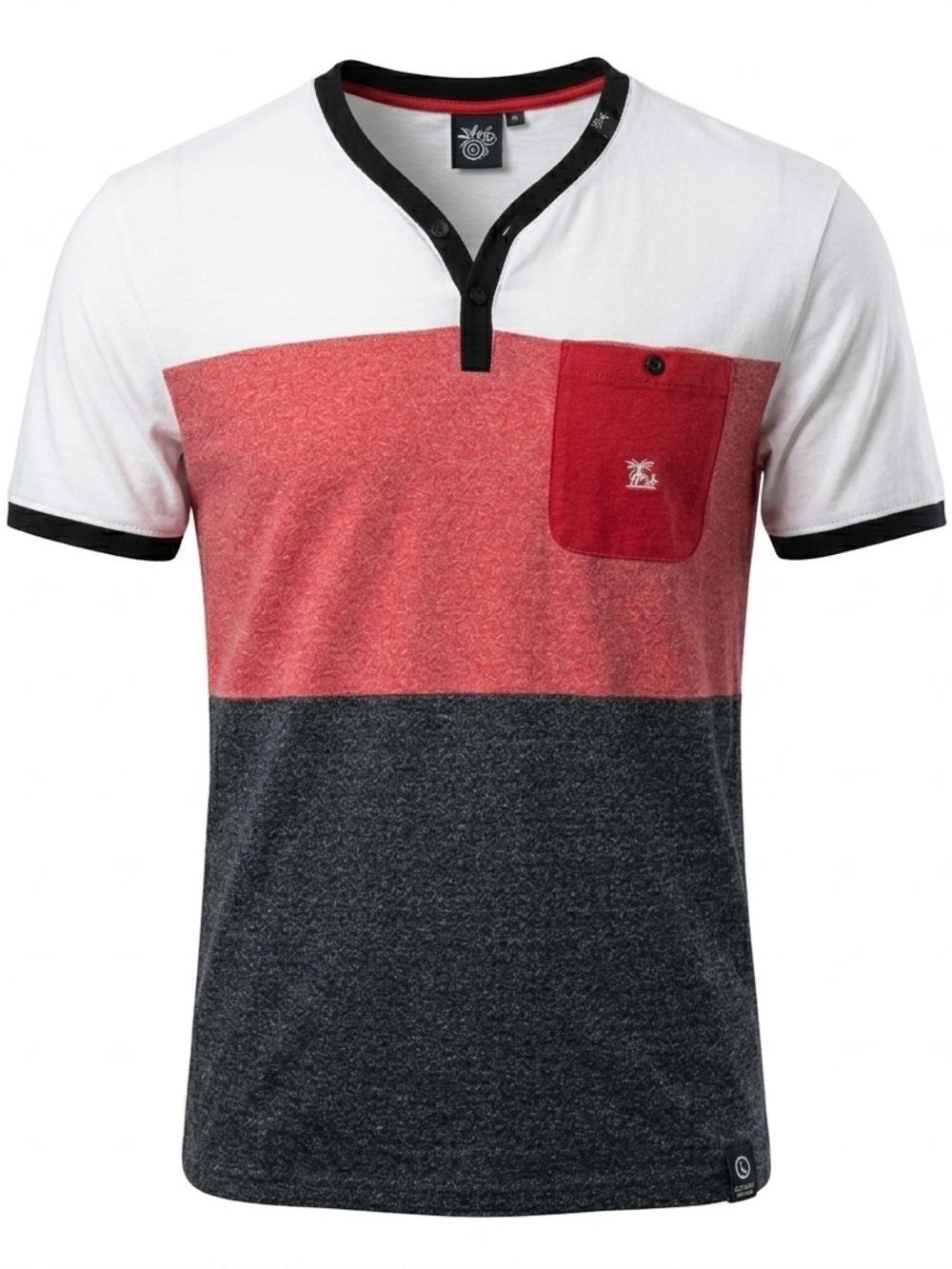 LRG Streetwear Colorblock Henley Tee | Heather Red & Charcoal | Men’s 2XL